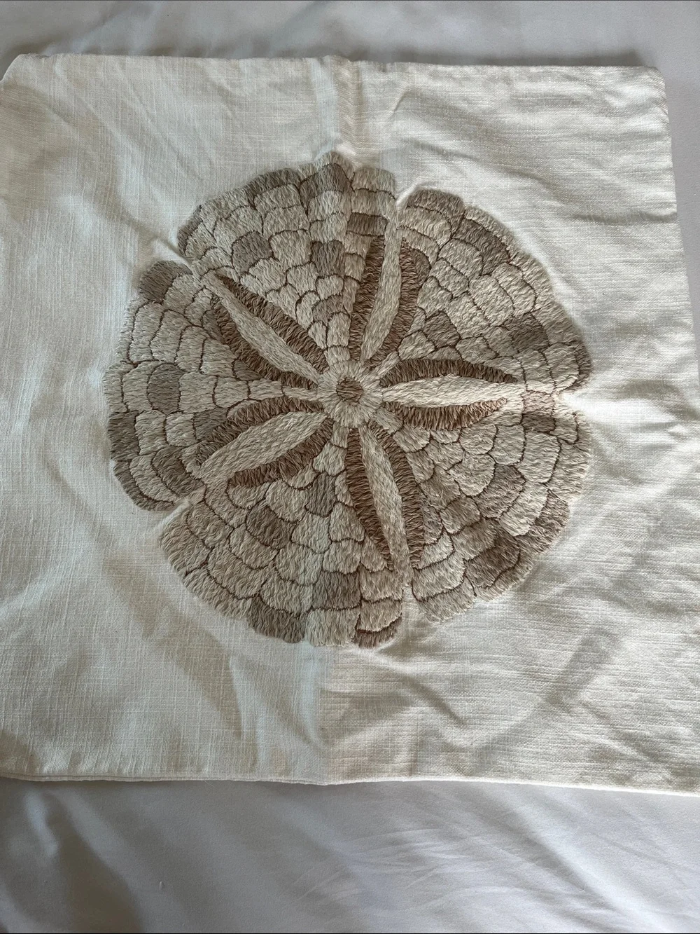 Pottery Barn embroidered textured sand dollar coastal pillow sham cream beige